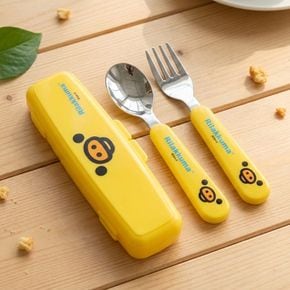 키이로이토리 얼굴 큐티 스푼 포크 케이스세트 (옐로우)