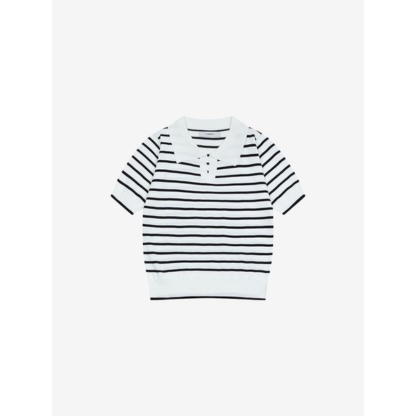 카라넥 스트라이프 반팔 니트 풀오버 (VKUCG2971)