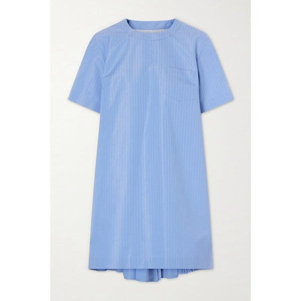 플리츠 스트라이프 코튼 블렌드 포플린 미니 원피스 블루 46376663163025245