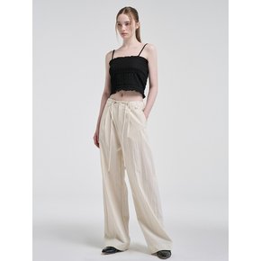 String Pintuck Nylon Pants, Cream