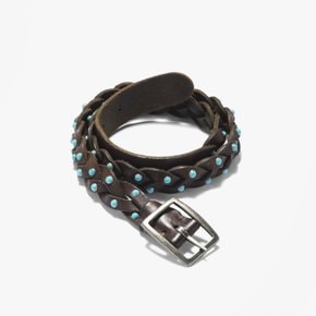 러스트무드 벨트 RUC2M80004 TWISTED LEATHER BELT WITH TURQUOISE PEARLS BROWN