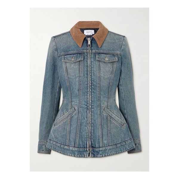 코듀로이 트리밍 데님 페플럼 재킷 인디고 블루 1647597356409273