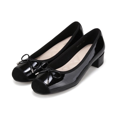 소가죽 페이던트 스웨이드콤비 여성펌프스 3.5cm BBJ104BK