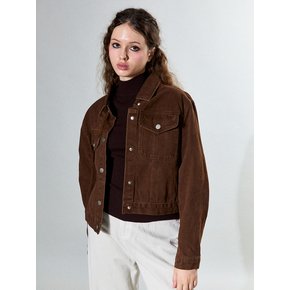 Simple Snap Buttons Denim Jacket (BROWN)