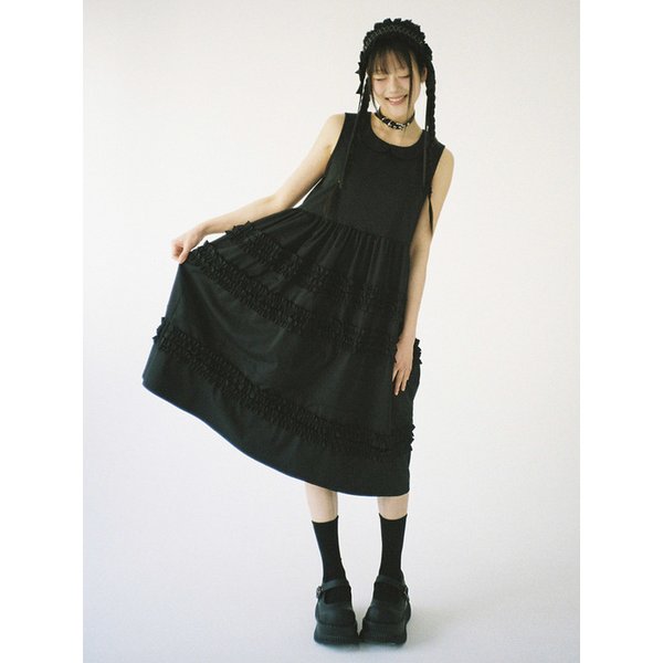 Doll Collar Frill Dress - BLACK