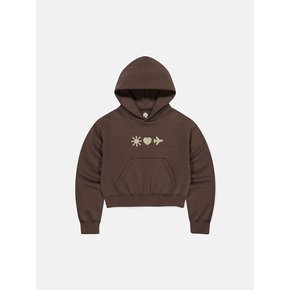 W Emoji Crop Hoodie Brown