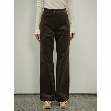 SIPT7056  high waist corduroy pants_Charcoal brown