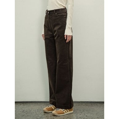 SIPT7056  high waist corduroy pants_Charcoal brown