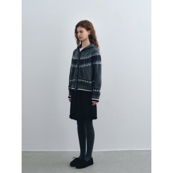 울 프릴 미디 스커트 - 블랙