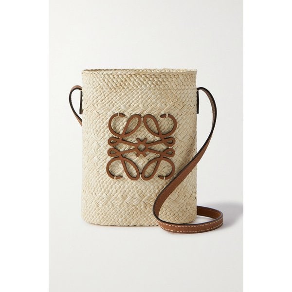 폴라스 이비자 스퀘어 포켓 가죽 트리밍 라피아 버킷백 1647597303025229