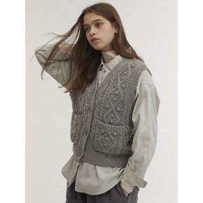 Merino Wool Aran Knit Vest_Gray