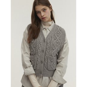 Merino Wool Aran Knit Vest_Gray