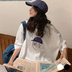 얼굴 프린팅 오버핏 박스티 핏티셔츠 박스핏 여름