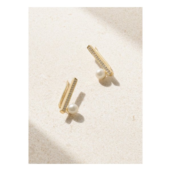 미즈키 14k 골드 다이아몬드 진주 이어링 1647597335526464