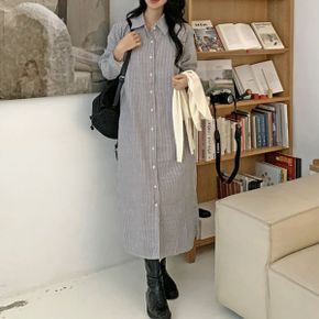 스트라이프 라인 셔츠 롱 원피스 봄 여름 긴팔 임부복 Ce208_P417498401
