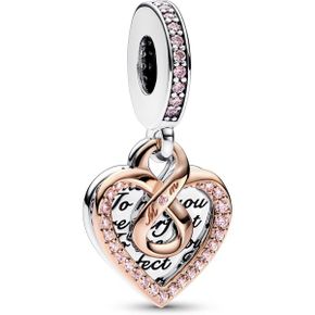 판도라 참 Moments Bicolour Infinity 하트 Double Charm Pendant Rose Gold Plated Metal Alloy