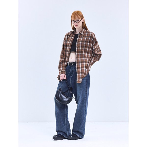 85-VIVA068 하우스 포레스트 오버핏 포켓 긴팔 체크 셔츠 브라운