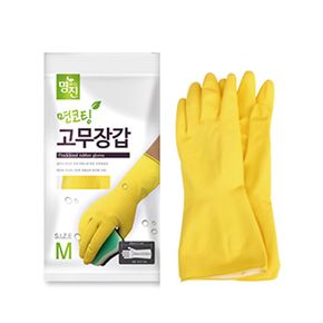 명진 면코팅 고무장갑 노랑 M 1P 주방 청소 설거지