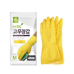 오너클랜 명진 면코팅 고무장갑 노랑 M 1P 주방 청소 설거지