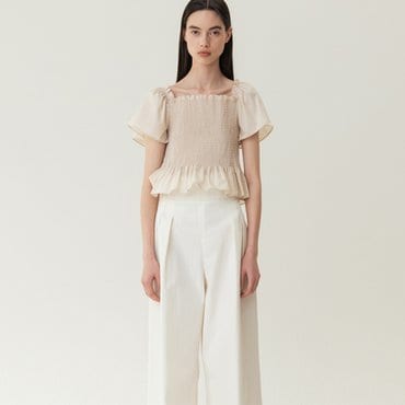 킨더살몬 Smocking Ruffle Blouse Ivory