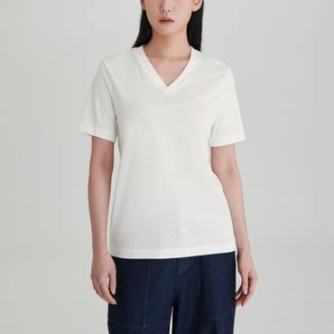 JAJU 25 S/S 신상품  JAJU  여 스마트 코튼 V넥 티셔츠   J115201108