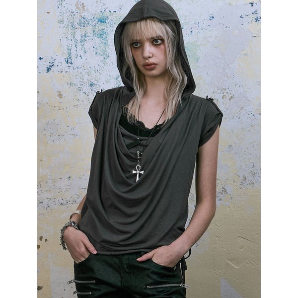 Mili Drape Half Hoodie (ASH KHAKI)