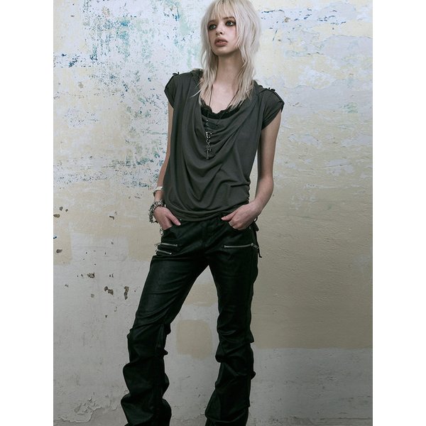 Mili Drape Half Hoodie (ASH KHAKI)