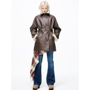 FAUX SHEARING TRENCH HALF COAT_BROWN BEIGE