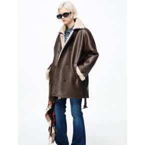 FAUX SHEARING TRENCH HALF COAT_BROWN BEIGE