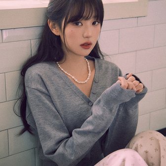 로라로라 V NECK BASIC CARDIGAN GRAY