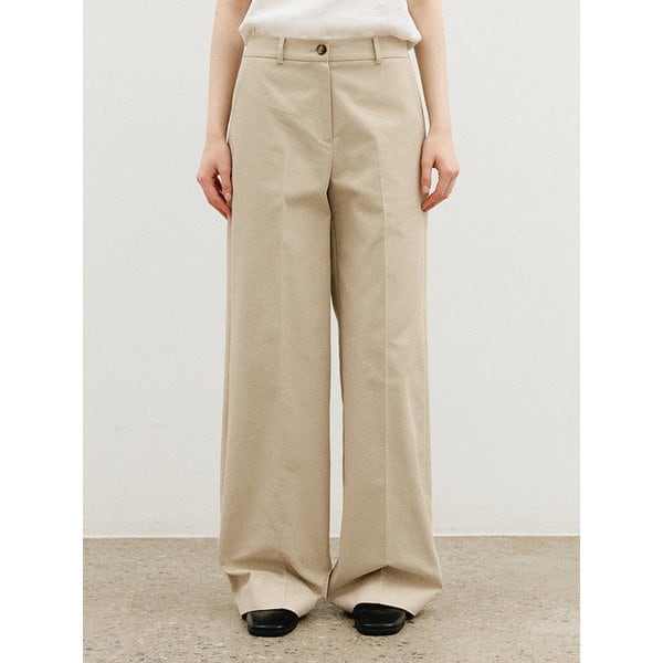 코튼 세미 와이드 슬랙스_BEIGE