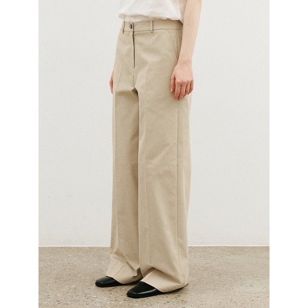 코튼 세미 와이드 슬랙스_BEIGE