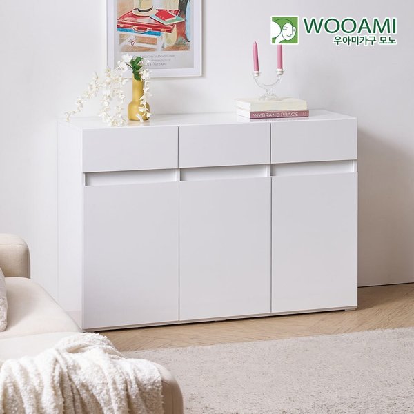 [착불] 우아미가구 모노 마그니 수납장 3서랍 거실 다용도 슬림 미니 틈새 1200