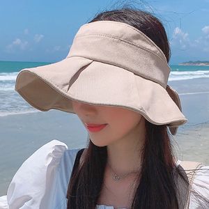  여성 햇빛 차단 가리개 리본 썬캡 선캡 모자 베이지