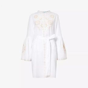 5481530 MELISSA ODABASH Everly embroidered-front cotton and linen-blend cover-up