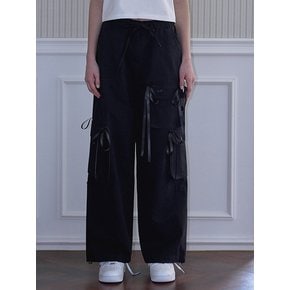 Satin Ribbon Cargo Pants [Black]