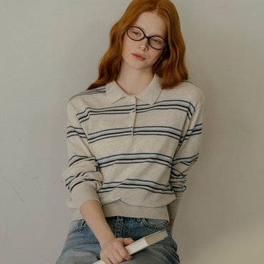 노운베러 Soft coloring stripe collar knit_Cream