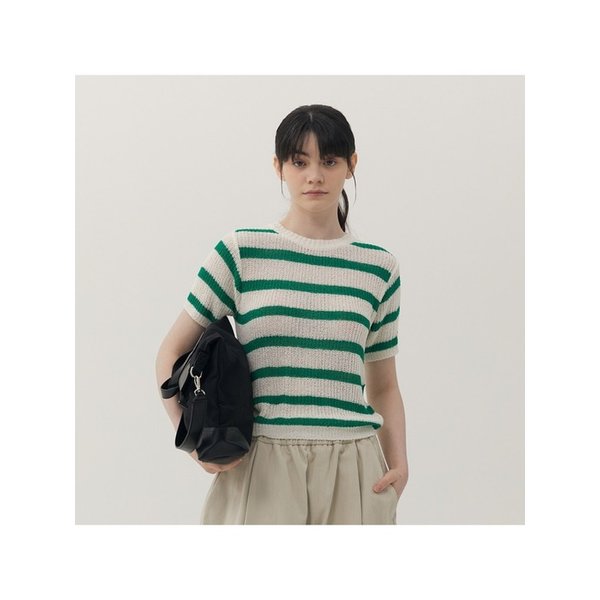 니트_쿨 스트라이프 풀오버_그린