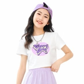 여아 초등 라벤더 포인트 반팔 크롭 티셔츠