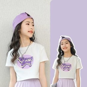 여아 초등 라벤더 포인트 반팔 크롭 티셔츠