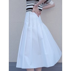 COTTON BLEND PLEATS SKIRT_OFF WHITE