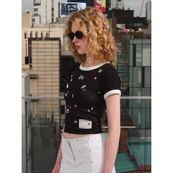 Sticker Ringer T-shirt (Black)