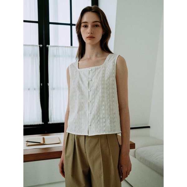 Lace Sleeveless Blouse_Ivory