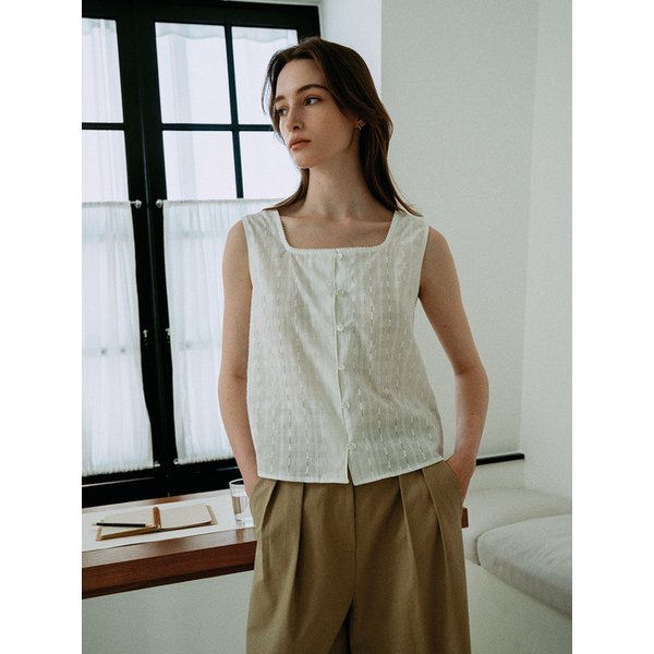 Lace Sleeveless Blouse_Ivory