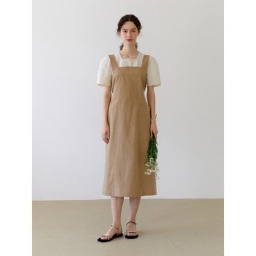 UNNOUT COTTON SUSPENDER DRESS BEIGE