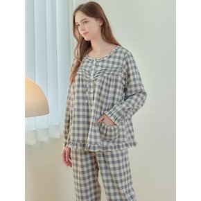 G클럽체크 여성 긴팔 약기모 면 잠옷 세트 [3 Size]