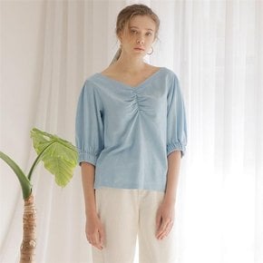 LINEN PUFF SLEEVE BLOUSE_BLUE[A]