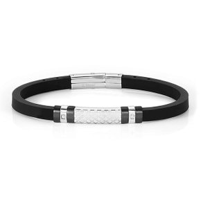 팔찌 CITY (시티) bracelet in steel, rubber and 2 cz with PVD finish (Black) 028806