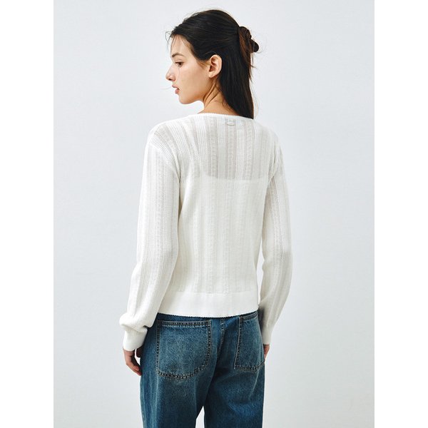 [SET] 코튼 아일렛 니트 가디건 & 슬리브리스 화이트 MDCD061WHITE