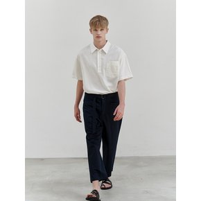 Belted wide nine pants (navy)